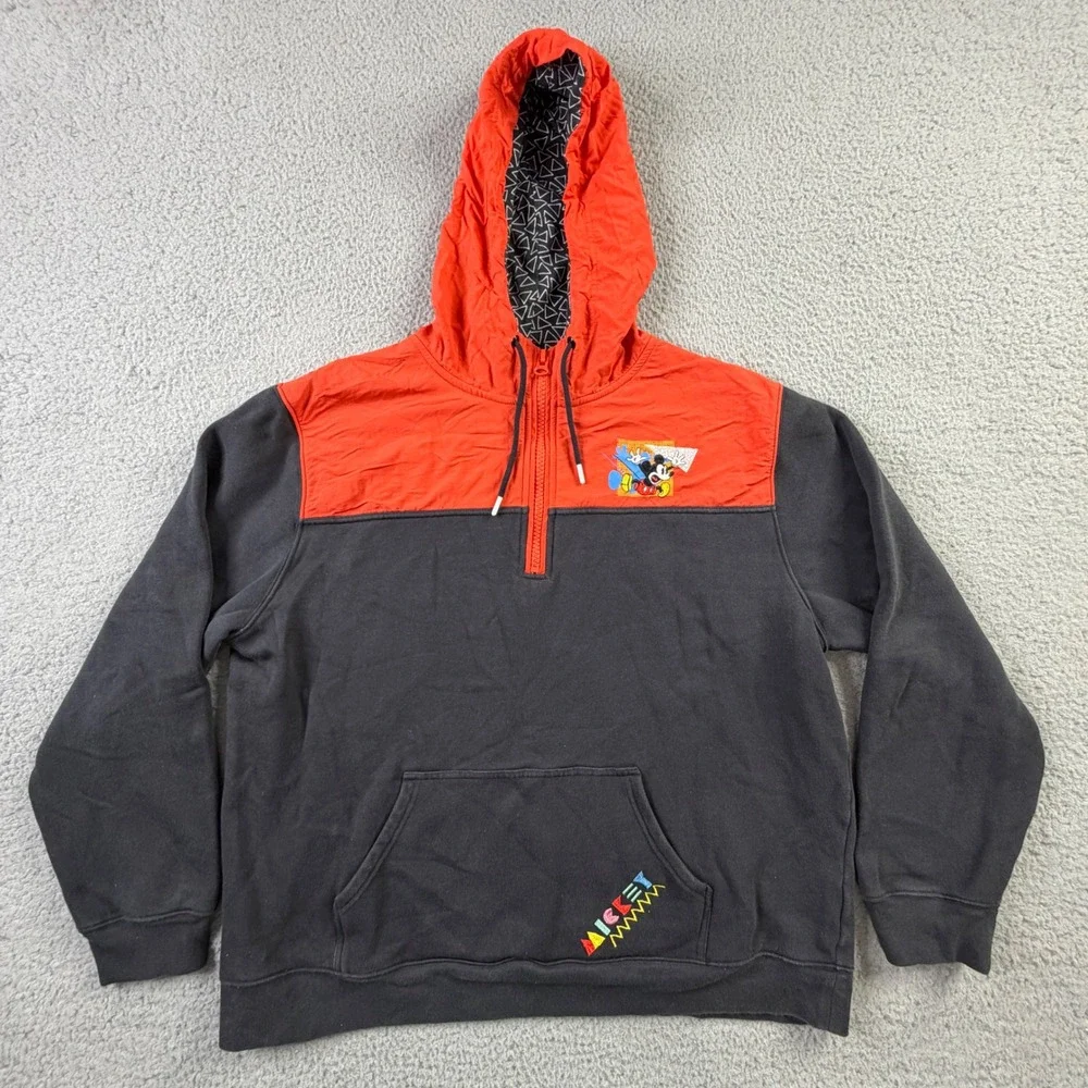 Disney Parks Mickey Mouse Embroidered Hoodie 1/4 Zip Jacket Pullover Mens XL